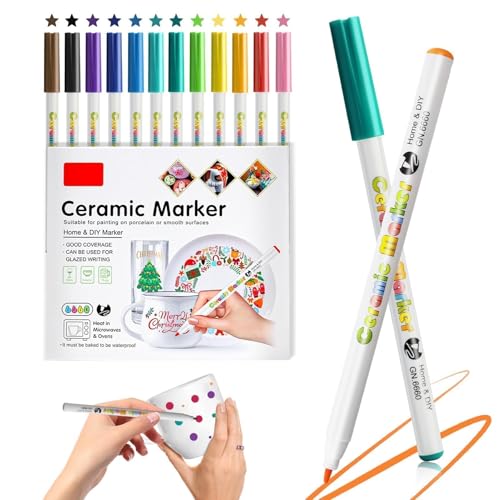 Rotuladores para Porcelana, 12 Rotuladores Acrilicos Permanentes Rotulador Cerámica Resistente al Agua Marcadores Pintura Acrilica Apto para Lavavajillas para DIY Cerámico Vidrio Porcelana Piedras