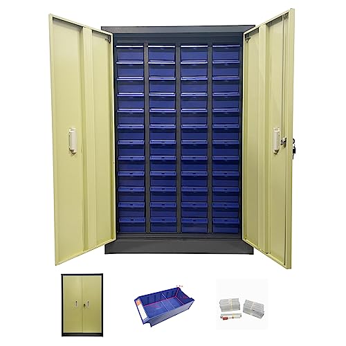 INTSUPERMAI Parts Cabinet 48 Drawers with Door Component Storage Parts Drawers Cabinet Tool for Screws, Nails, Beads,Nuts Blue Drawers