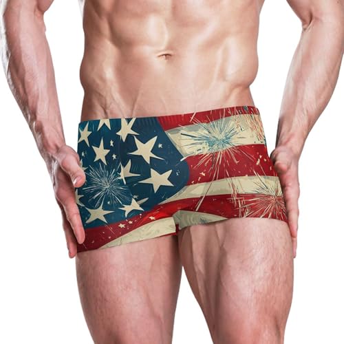 July 4th Independence Day American Flag Mens Swim Trunk Swimwear Swim Brief Square Leg Board Short S S04070822