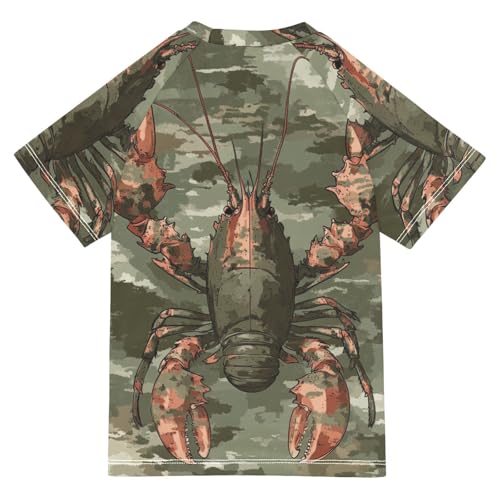 Boys Short Sleeve T-Shirts Camo Shrimp Lobster Sea Rashguard Kids Swim Shirts Sun UPF 50+2