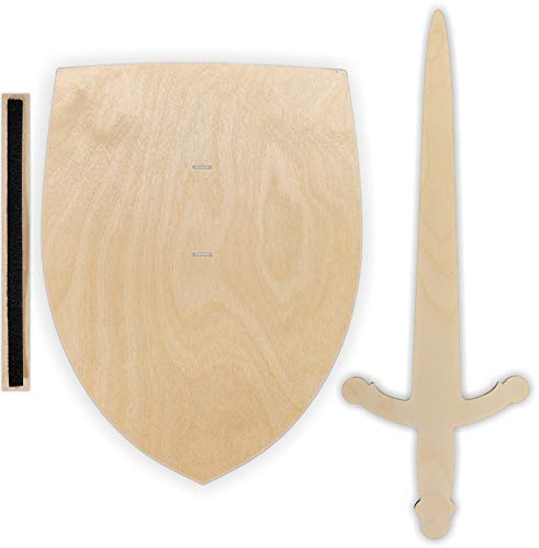 Herr Bo & Co Ritterschild und Ritterschwert als Set aus unbehandeltem 3mm Birkensperrholz, inkl. Halteschlaufe aus hochwertigem doppelseitigem Klettband, FSC-Zertifiziert, Made in Germany Cover