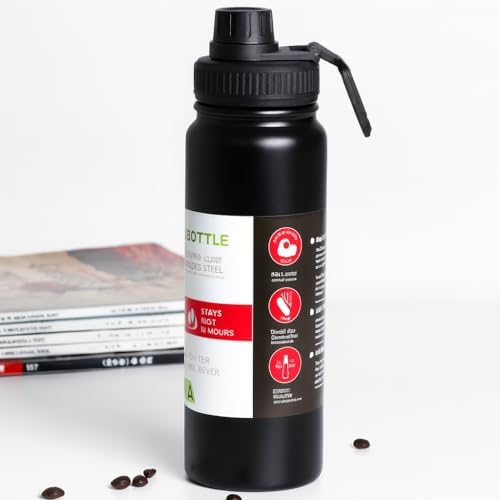 Garrafa Térmica Esportiva 800ml Aço Inox 304 Preta Academia Tampa...