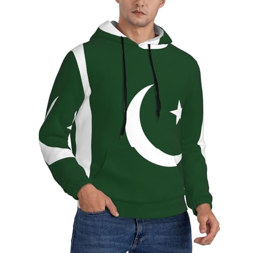 nanger Flag Of Pakistan - Sudadera con capucha para hombre, manga larga, casual, con bolsillo y cordón, Negro -, Large