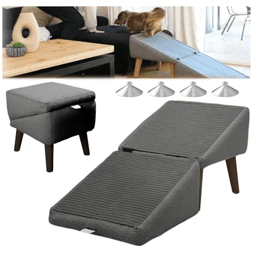 犬 階段, 滑り止めマット 軽量設計 スロープ 犬, 怪我防止 省スペース 携帯便利 犬用階段 小型 中型 大型犬対応,gray