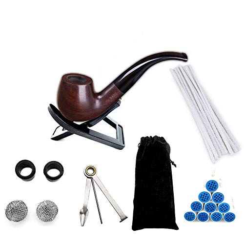 Mein HERZ Pipe à Tabac en Bois, Pipe à Tabac, Cadeaux de Tabac, Pipe à Filtre, Filtres pour Tuyaux de 9 mm, Grenadille Afrique MatéRiel,Prime d'une Pochette à Tuyaux avec BoîTe-Cadeau