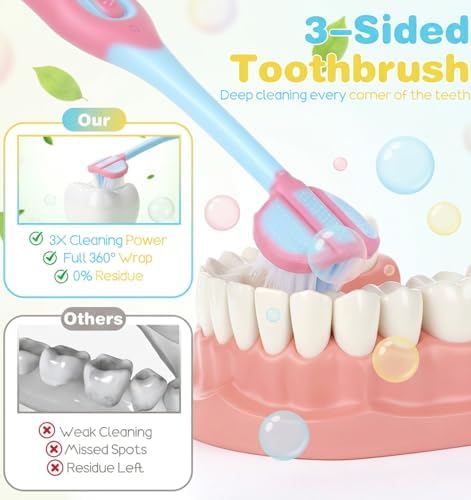 4 Pack Toddler Tooth Brush, Three Sided Toothbrush Soft Bristles — 사진 3
