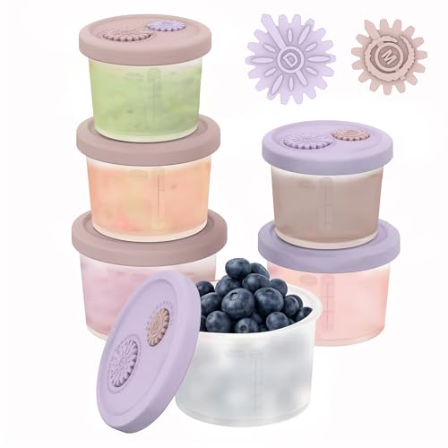 Image of btrfe Silicone Baby Food Containers with Date-Tracking Lids, 6-Pack Reusable Snack Containers Food Storage Jars for Infants, Microwave, Dishwasher & Freezer Safe, 3 Sizes