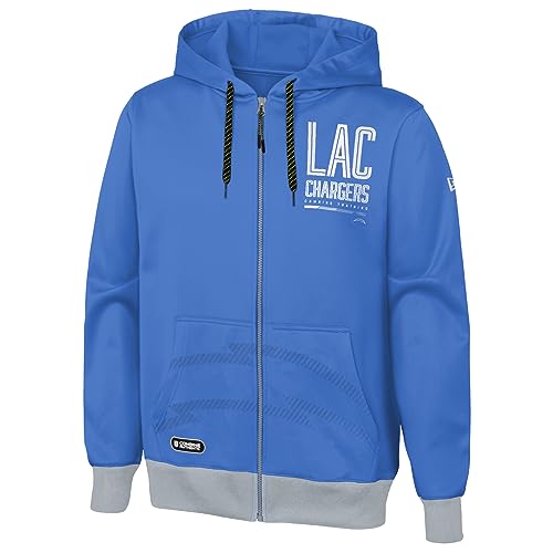 Outerstuff NFL Men's Los Angeles Chargers Full Zip Performance Fleece Hoodie, Drop Back Size XXL