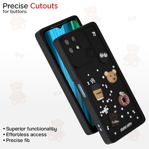 Image of Pikkme Back Cover for Realme Narzo 50A | Cute Fun Cartoon 3D Bear Silicone Full Body Protection Bumper Case (Black)