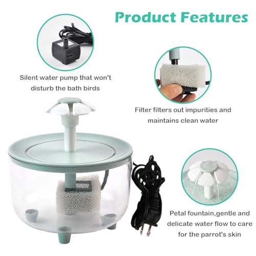 Image of Automatic Bath for Birds,Parrot Bathtub with Petal Fountain Circulating Filter Cage Bird Bath Shower Cockatiel Bird Bath for Indoor Parakeets Budgie Cockatiels Small Feathered Pet