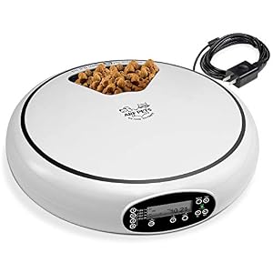 Arf Pets Automatic Pet Feeder 5 Meal Food Dispenser for Dogs Cats Small Animals wProgrammable Timer Dishwasher Safe Tray Feeds Wet or Dry Food Serves 4 Meals Per Day Adopter Included