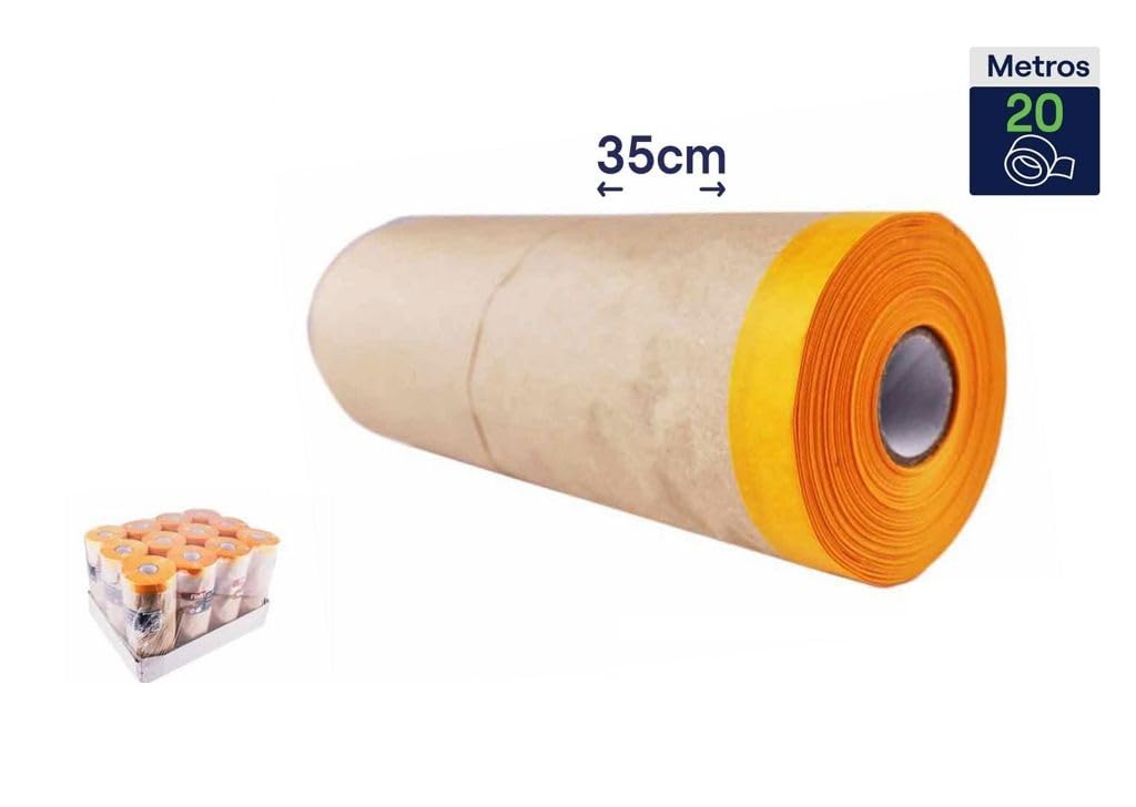 DRW Cinta adhesiva con papel protector ideal para pintar u obras 12 unidades 35 cm x 20m
