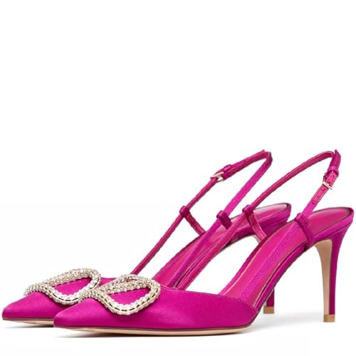 Image of BlingQueen Women Heeled Slingback Sandals Closed Pointed Toe Stiletto High Heels Patent Leather Pumps Slip-On Backless Evening Prom Party Dress Shoes
