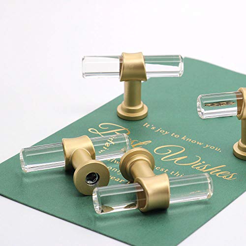 20 Pack LONTAN Cabinet Door Knobs Brushed Brass Crystal Cabinet Drawer Knobs Round - LS9165GD Modern Kitchen Cabinet Knobs Lucite Knobs for Cupboard, Closet, Bathroom, 9 20 Dia