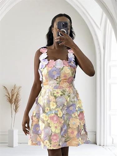 Robe de soirée à fleurs 3D pastel confortable et facile à enfiler avec son zip - 5