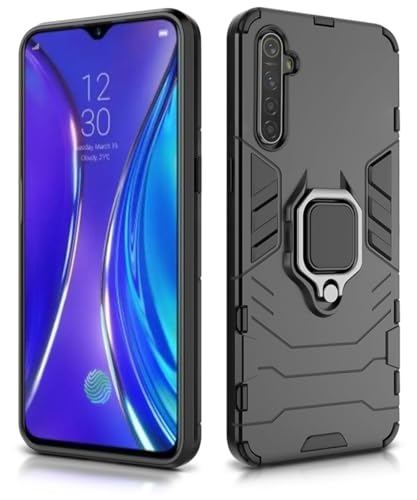Image of WOW IMAGINE Shock Proof Back Case Mobile Cover for Realme XT | Back Cover Case (Tough Armor | Hybrid PC + TPU | Ring Holder & in-Built Kickstand | Black)