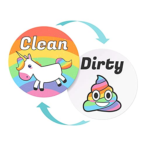 Large Dishwasher Magnet Clean Dirty Sign - Funny Design Magnets - Large, Strong, Cool Magnetic Gadgets for Kitchen Organization and Storage - Strong Double Sided Indicator (Unicorn)