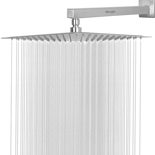 Image of Mingle Shower Head | Shower with Sqaure Arm | 304 Stainless Steel | Overhead Shower | Shower Head For Bathroom | Wall Mounted Overhead Shower | Rain Shower Head (6X6 + 12 INCH SQ ARM)