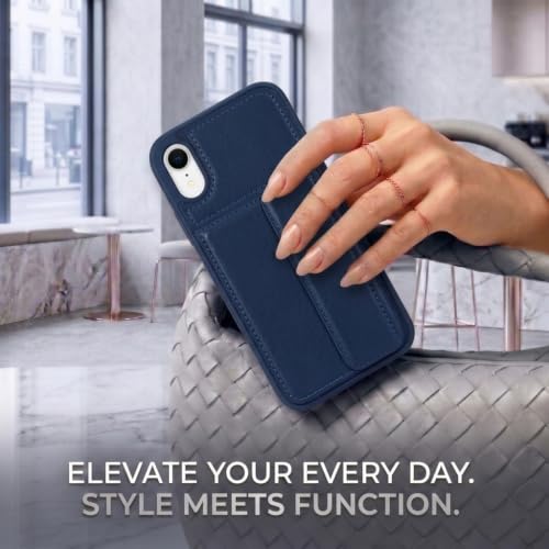 Image of amazon basics Luxury Vegan Leather Back Cover for iPhone XR | Built-in Card Holder Slot | Integrated Mobile Stand | Slim Shockproof Protective Case with Stitched Finish - Green