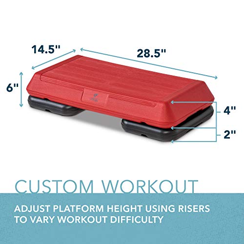 Circuit Fitness - Circuit Size Aerobic Platform with Red Nonslip Platform and Two Original Black Risers