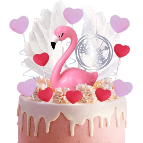 13 peças flamingo Cake Decorative Accessories Cake Toppers conjunto de decoração, decoração de bolos para meninas, usado para aniversários, dia dos namorados, casamentos, aniversários, penas de