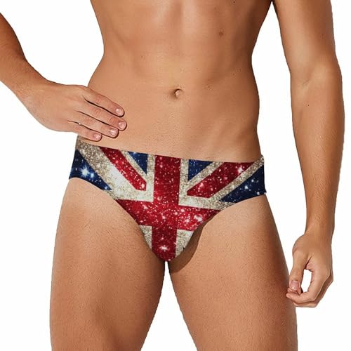 England Shining UK Flag Print Mens Swim Briefs Low Waist Swim Trunks Swimsuit