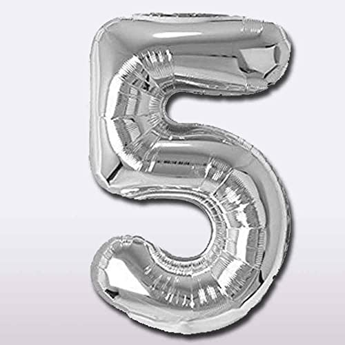 Image of Silver 32 Inches 5 Numbers Shape Large Big Foil Helium Balloons For Party Decorations In Happy Birthday Anniversary Office Items Materials Set Pack, Pack Of 1