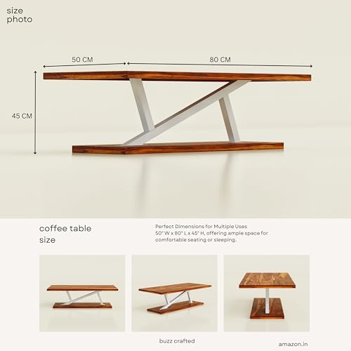 Image of Coffee Table /Center Table /tea table with Open Storage Shelf - Minimalist Sesham Wood Rectangular Center Table with white Z Shape metal fram for Living Room, Office, and Lounge Easy Assembly