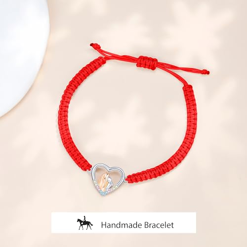 J.Endéar Bracelet Horse Gifts for Women, 925 Sterling Silver Cord Rope Handmade Braided Bracelet Adjustable, Lady Jewelry Luck Gift for Horse Lovers3