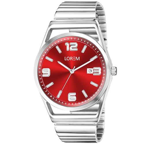 Image of LOREM Men's Stainless Steel Watch, Black Round Dial, Silver Band, Date Display, Quartz Movement