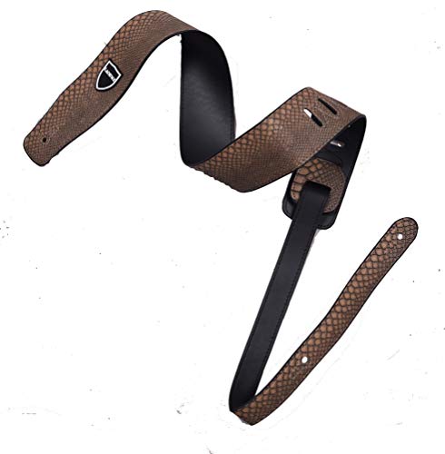 Image of Kadence STP-S568-B Jamming Series Guitar Strap with Faux Snakeskin Texture | 36-60 Inch Length with 1.2mm Synthetic Leather & Reinforced Ends | For Acoustic, Electric & Bass Guitars | Mustard Brown