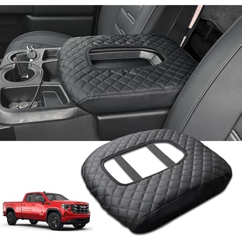 ANMOSVO Center Console Cover for 2019-2024 Chevy Silverado/GMC Sierra Jump Seat Console, Middle Console Armrest Lid Leather Protective Cover Accessories (ONLY for Split Bench Seat Console) Cover
