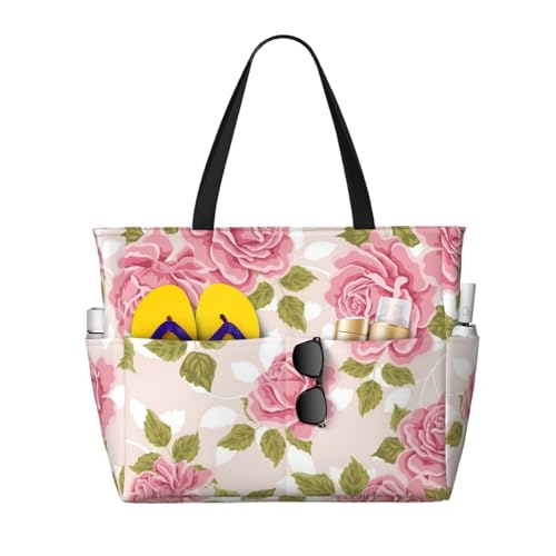 Sac de plage motif rose vintage spacieux pour ranger toutes vos affaires sans effort