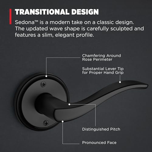 Image of Kwikset Sedona Dummy Door Handle, Single Sided Lever for Closets, French Double Doors, and Pantry, Matte Black Non-Turning Right Handed Interior Push /Pull Lever, with Microban Protection