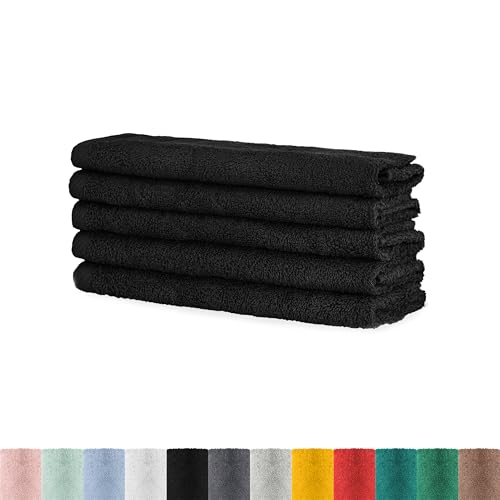 BaSaTex - Handtuch Set für Gäste 5er Pack - Frottee-Handtücher mit Aufhängeschlaufe aus weicher Baumwolle in 30x50cm - Waschtücher für Gäste Öko-Tex Standard 100 Zertifiziert - Schwarz
