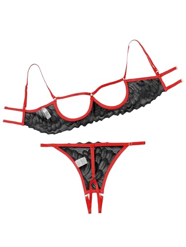 Image of Lilosy Sexy Underwire Floral Lace Sheer Lingerie Set for Women See Through Bra and Panty 2 Piece
