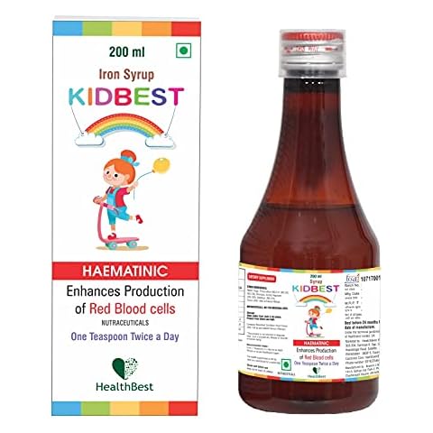 HealthBest Kidbest Iron (Haematinic) Syrup, Zinc, Folic Acid, 200 ML Cover