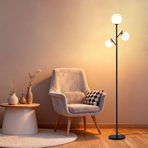 Image of Fiqevs 3 Globe Floor Lamp for Living Room, Mid Modern Standing Tree Lamp