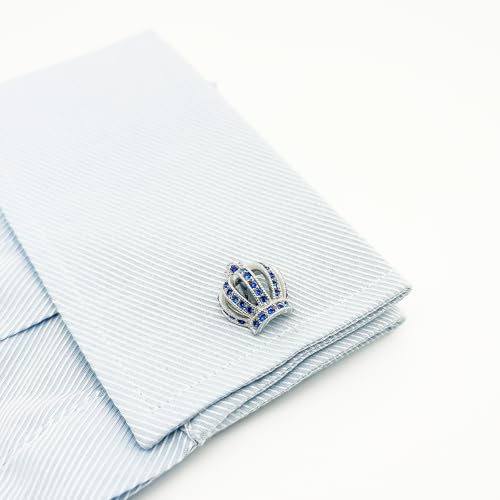 Royal Crown Blue Crystal Cuff Links for Men Lady in Gift Box Unisex Cufflinks for Business Wedding Anniversary Dress4