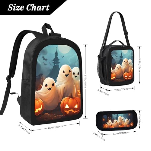 Halloween Pumpkin Horror 3 Pcs 17 Inches Backpack Set With Insulated Lunch Bag And Pencil Pouch Large Back Pack For Men Women Lunchbox Pencil Case Waterproof Backpacks Lunch Box 3 Piece Daypacks4