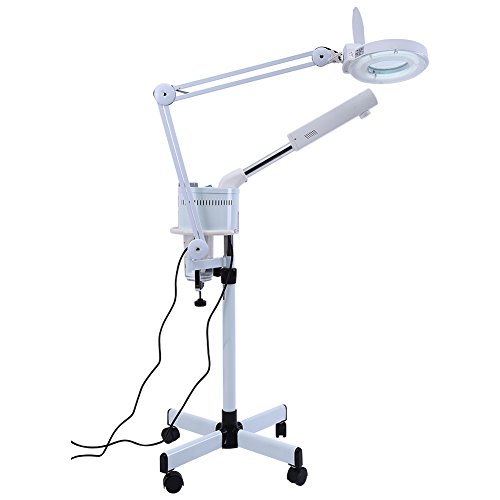 Face Steamer - 3-in-1 UV Ozone Facial Steamer Cold Light LED - Ion Sprayer Machine for Home Salon Spa Supplies, with Cold Light 10X Magnifier Floor Lamp