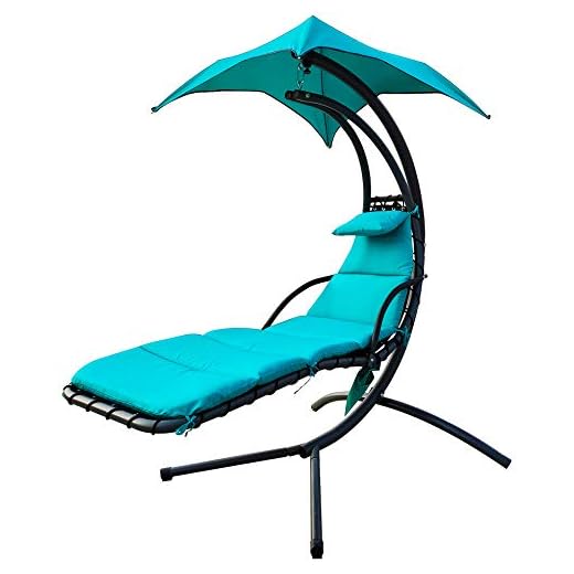 BalanceFrom Hanging Curved Chaise Lounge Chair Swing with Cushion, Pillow, Canopy, Stand and Storage Pouch, 330-Pound Capacity, Aqua