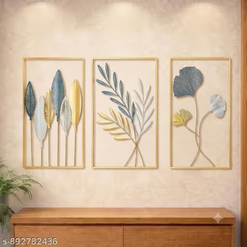 Image of SMILES GIFT Luxury Imported Wall Hanging Large 3D Gold & Floral Metal Wall Hanging Sophisticated Sculpture for Home Decor