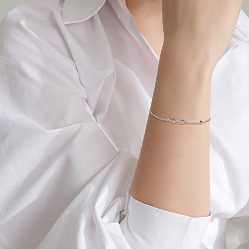 AOBOCO 925 Sterling Silver Infinity Bracelet with Birthstone Crystals, Birthday Gifts for Her Girlfriend Wife - Image 5