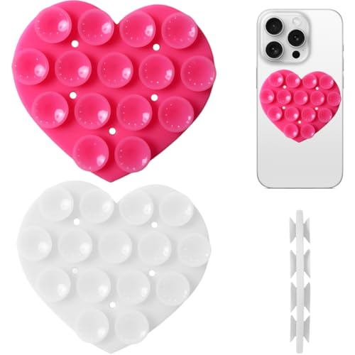 VURYAPI 2 Pezzi Ventosa Per Telefono Per Tutti I Modelli Di Telefono，Silicone Supporto Smartphone Auto, Multiuso Ventosa Per Telefono Auto, Per Telefono Per Tutti I Modelli Di Telefon(Bianco, rosa 2)