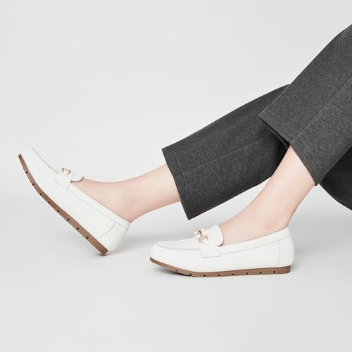Image of Genuine Leather Loafers for Women Driving Moccasins Business Casual Work Shoes Comfortable & Lightweight Womens Dress Flats Slip On Shoes