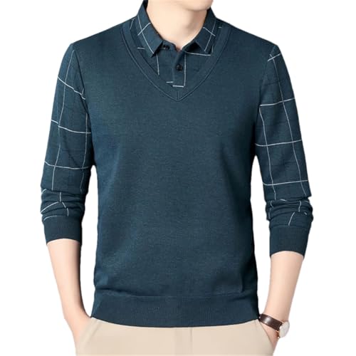 Men's Sweater Fleece Pullover Polo Neck Slim Fit Elegant Luxury Fake Two Pieces Knitted Sweaters