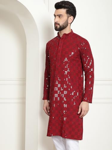Image of SOJANYA (Since 1958 Men's Cotton Embroidered Sequinned Long Kurta