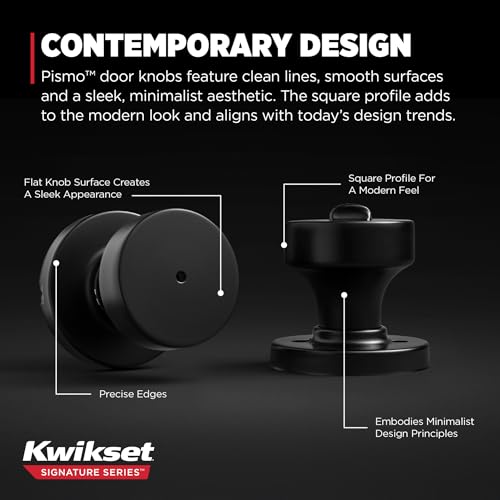 Image of Kwikset Pismo Interior Privacy Door Knob with Lock, Door Handle for Bathroom and Bedroom, Matte Black Keyless Turn Lock Doorknob, with Microban Protection (Pack of 12)