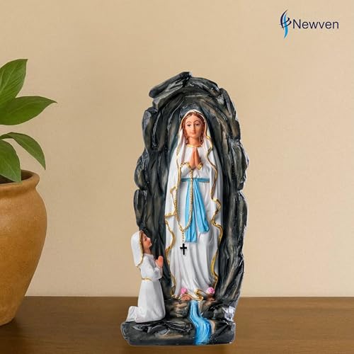 Image of Grotto of Mother Mary and Girl Statues First Holy Communion Birth Day Gifts for Girls Our Lady of Lourdes Christian Home Decor God Idol Showpiece, Multicolour, 12 X 8 X 29 CM